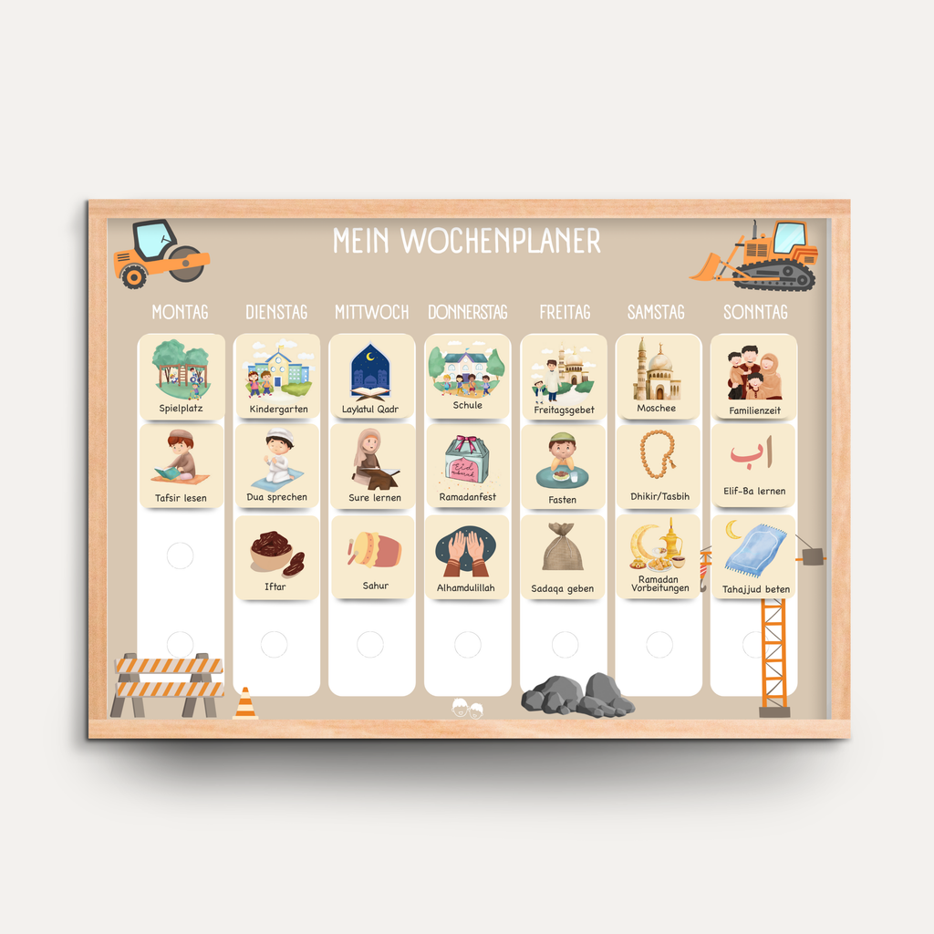 Ramadan Wochen- & Tagesplaner Bundle Kinder mit 280 Klett-Routinekarten | Islamisches Aktivitäts-Set | BAGGER