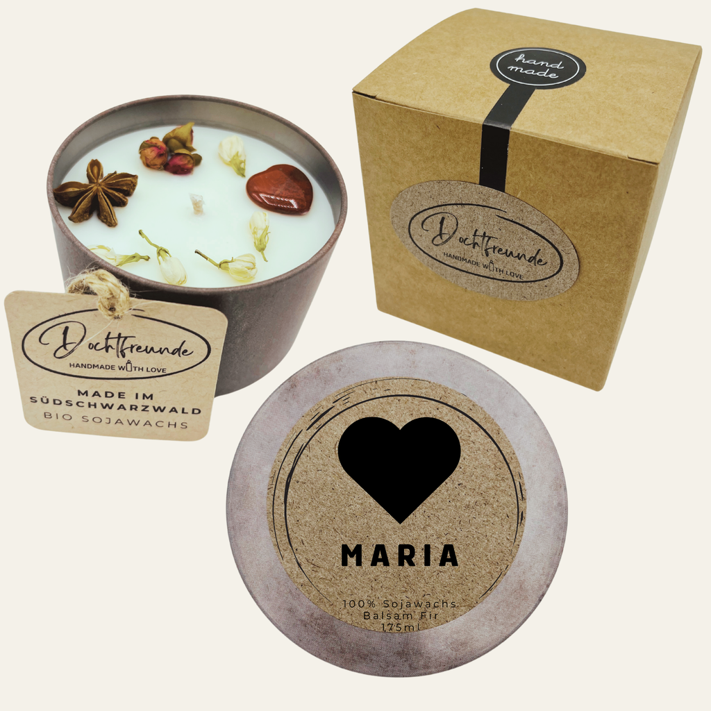 Personalisierte Duftkerze „Dein Name ♥“ | Sojawachs & Vegan | DochtFreunde
