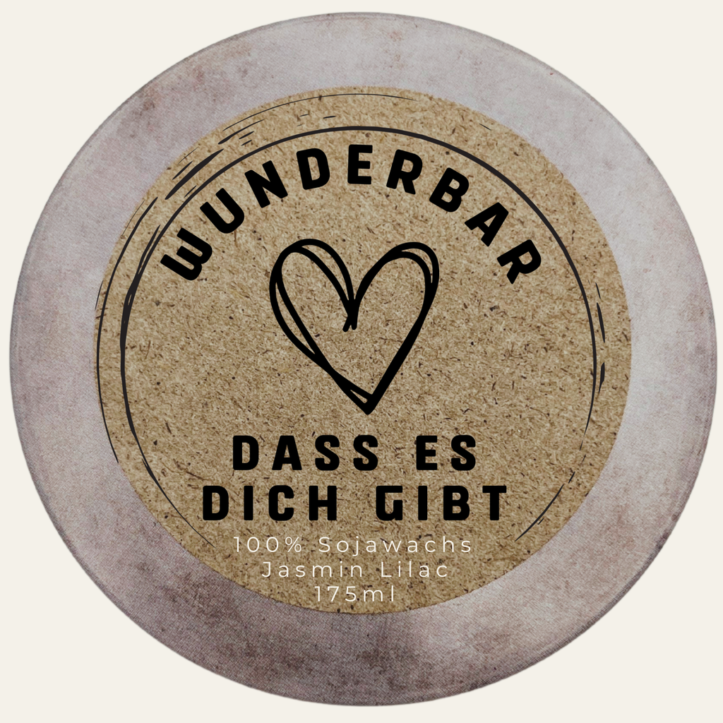 Handbesetzte Duftkerze „Wunderbar, dass es dich gibt“ – Personalisierbares Geschenk mit Herzsymbol Wertschätzung für deine Freunde