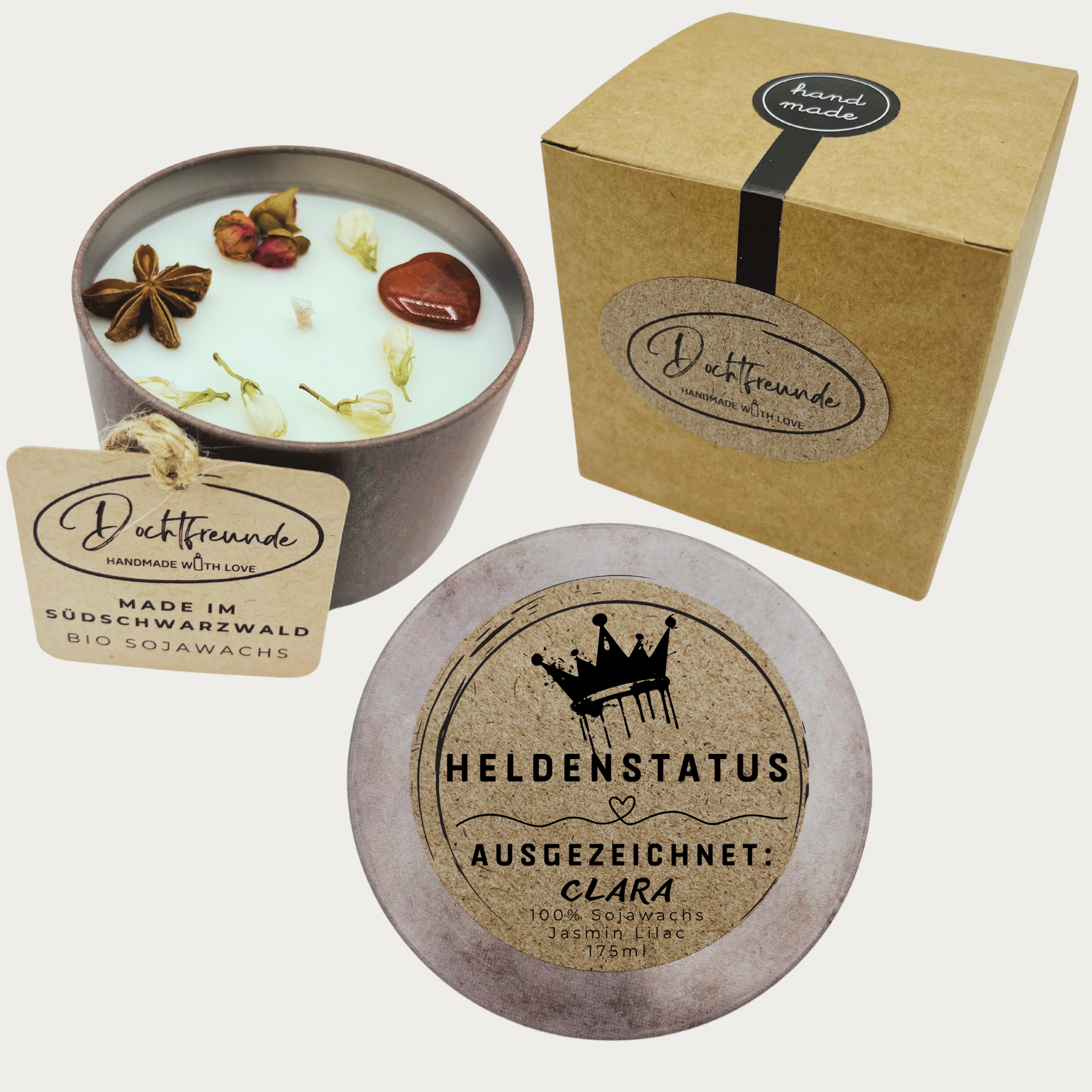 Personalisierte Kerze Beste Freundin | Geschenk mit Name & Symbol | Handmade Sojawachs 175ml | DochtFreunde