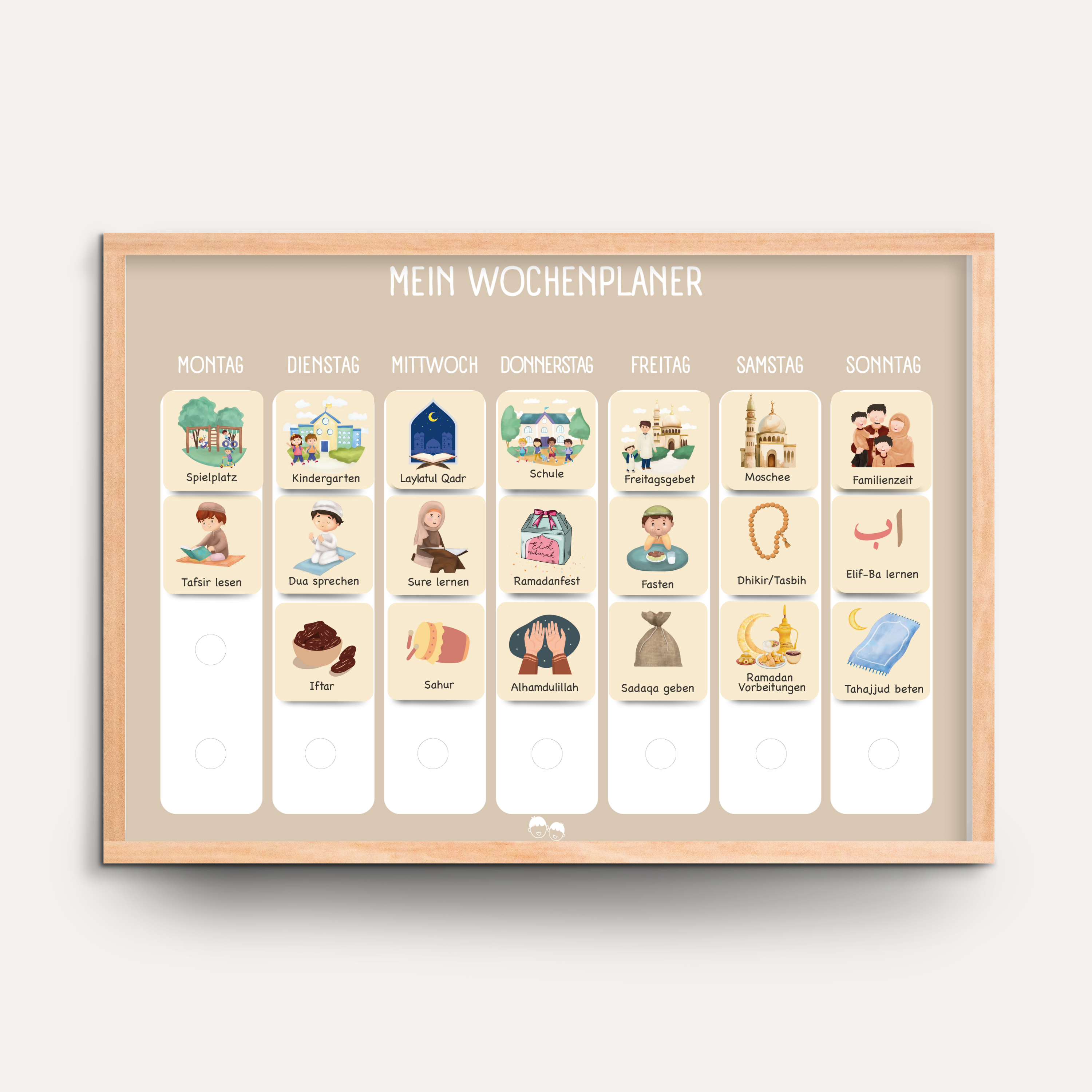 Ramadan Wochenplaner Kinder – Aktivitäts-Set mit 280 Klett-Routinekarten | SANFTE ERDE