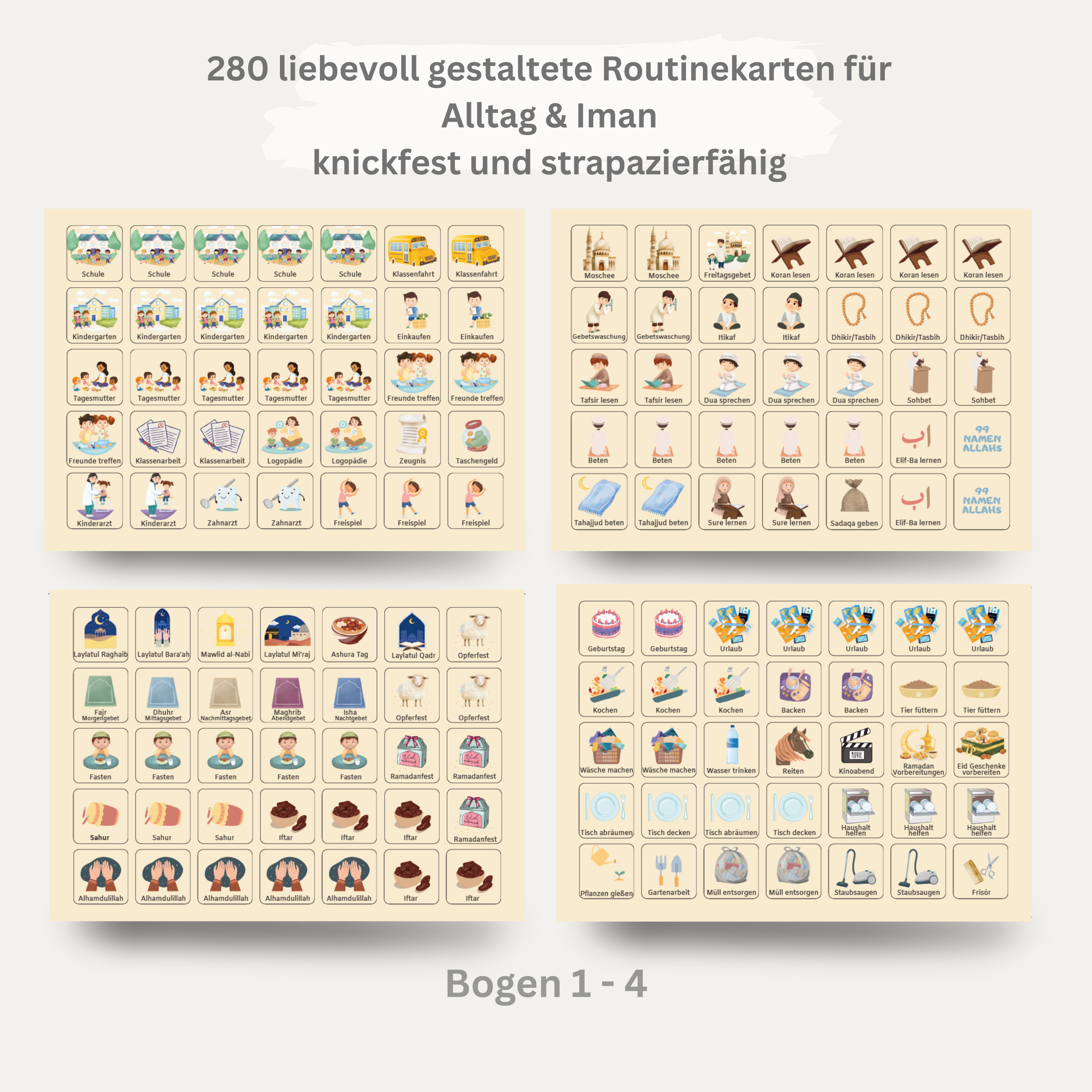 Ramadan Wochen- & Tagesplaner Bundle Kinder mit 280 Klett-Routinekarten | Islamisches Aktivitäts-Set | BAGGER