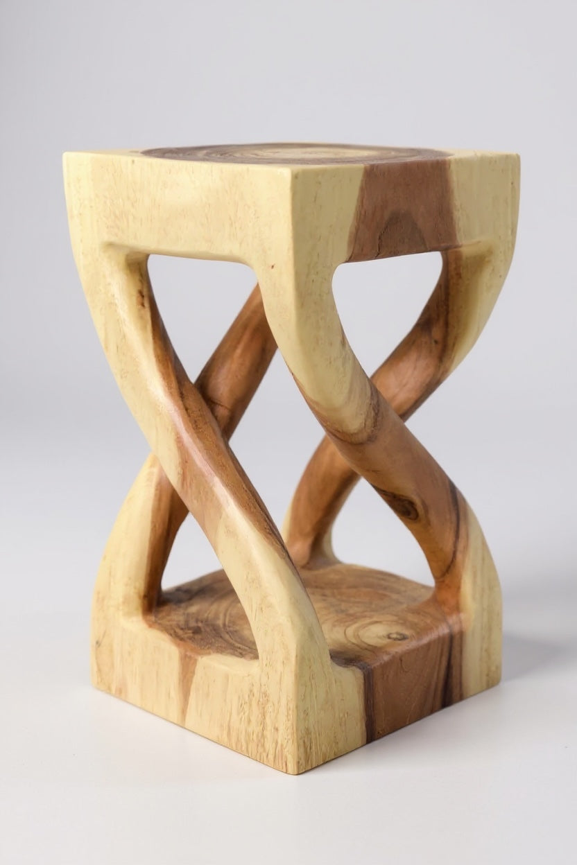 Holz Beistelltisch - Holzhocker Couchtisch - Handgefertigt - Gedreht aus hellen massivem Suarholz - 50x28x28 cm