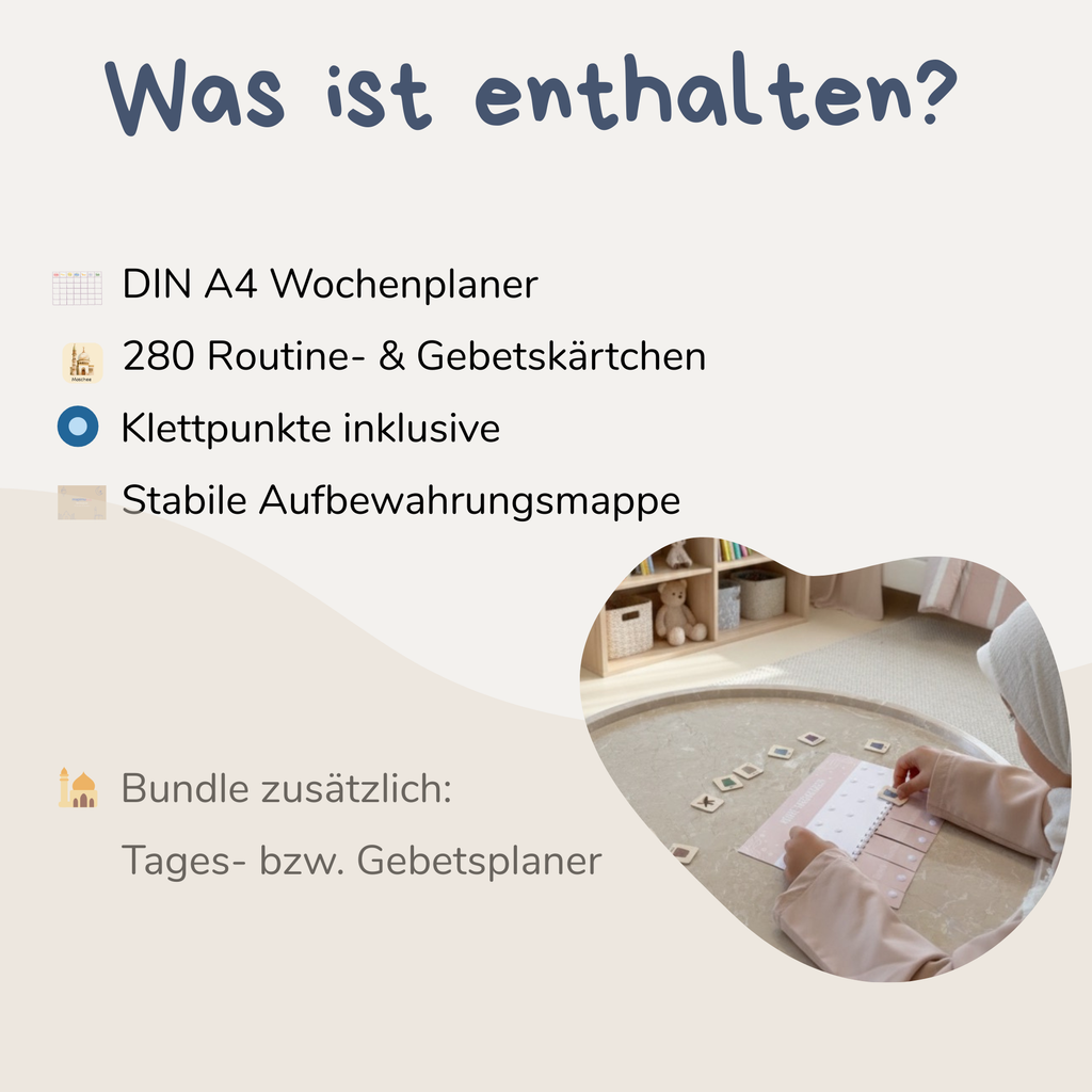 Ramadan Wochen- & Tagesplaner Bundle Kinder mit 280 Klett-Routinekarten | Islamisches Aktivitäts-Set | BAGGER