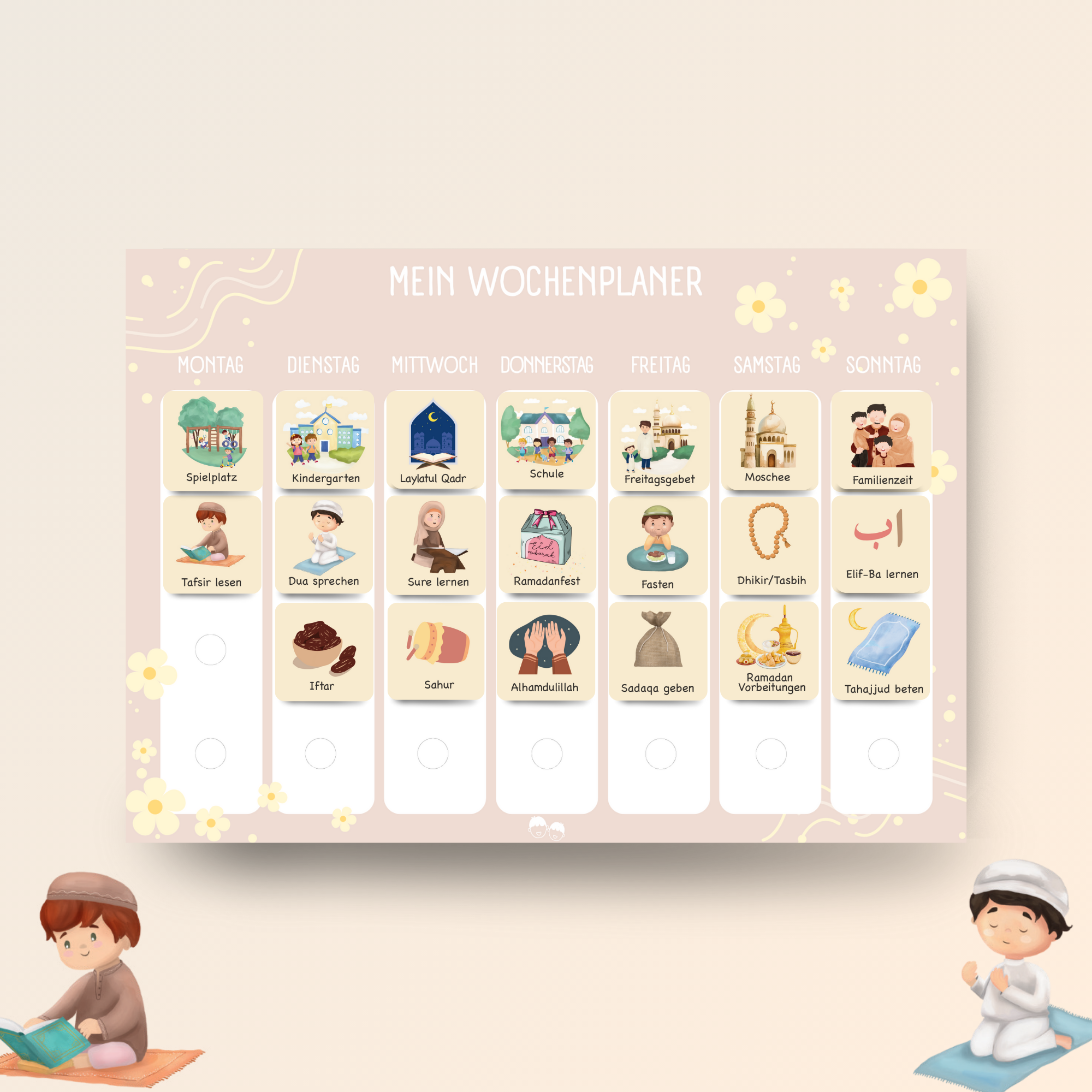 Ramadan Wochen- & Tagesplaner Bundle Kinder mit 280 Klett-Routinekarten | Islamisches Aktivitäts-Set | BLÜTENZEIT