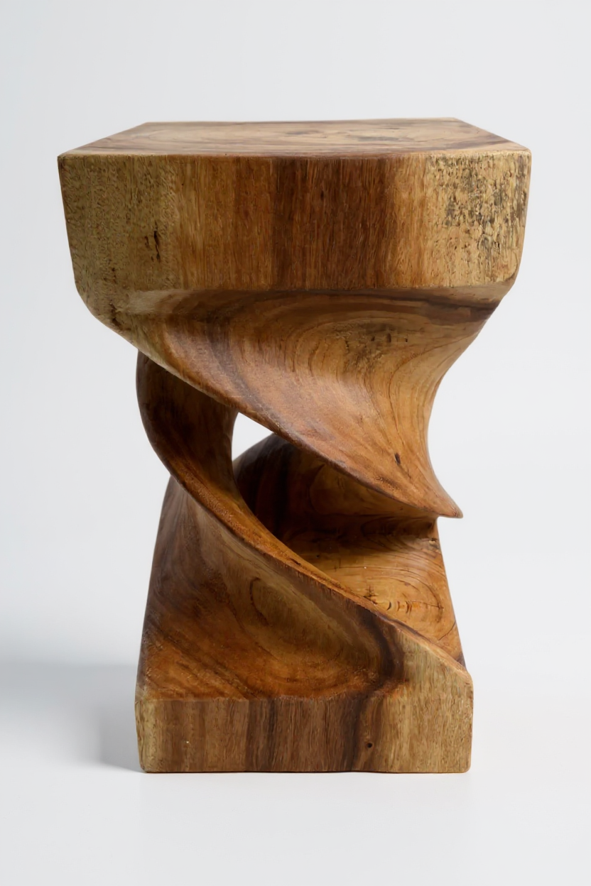 Holz Beistelltisch -  Holzhocker Couchtisch - Handgefertigt - Gedreht aus massivem Suarholz - 50x28x28 cm