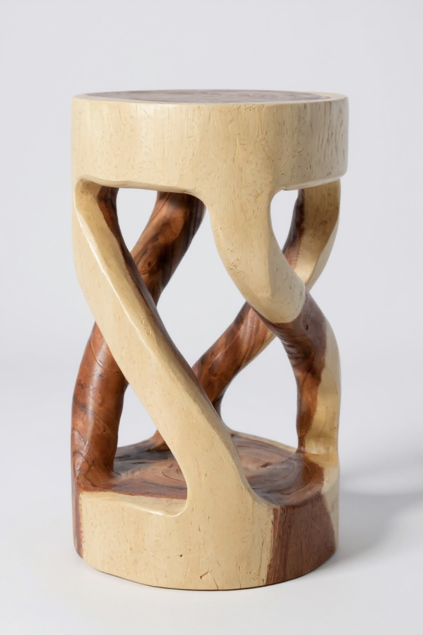 Holzhocker - Beistelltisch Blumenhocker Ablagetisch - Unikat Handgefertigt  - Rund Gedreht aus massivem Suarholz - 50x28x28 cm