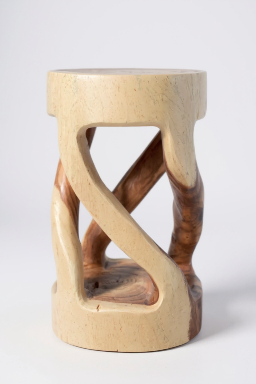 Holzhocker - Beistelltisch Blumenhocker Ablagetisch - Unikat Handgefertigt  - Rund Gedreht aus massivem Suarholz - 50x28x28 cm