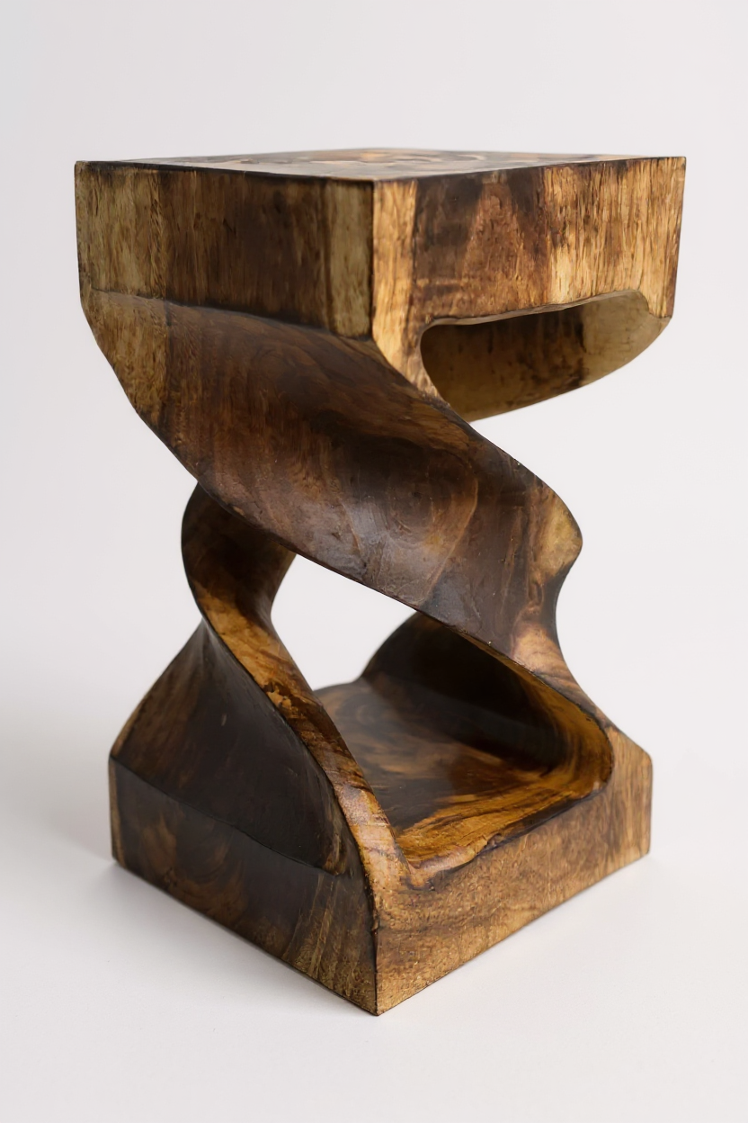 Holz Beistelltisch - Holzhocker Couchtisch - Flambierter Handgefertigt - Gedreht aus massivem Suarholz - 50x28x28 cm