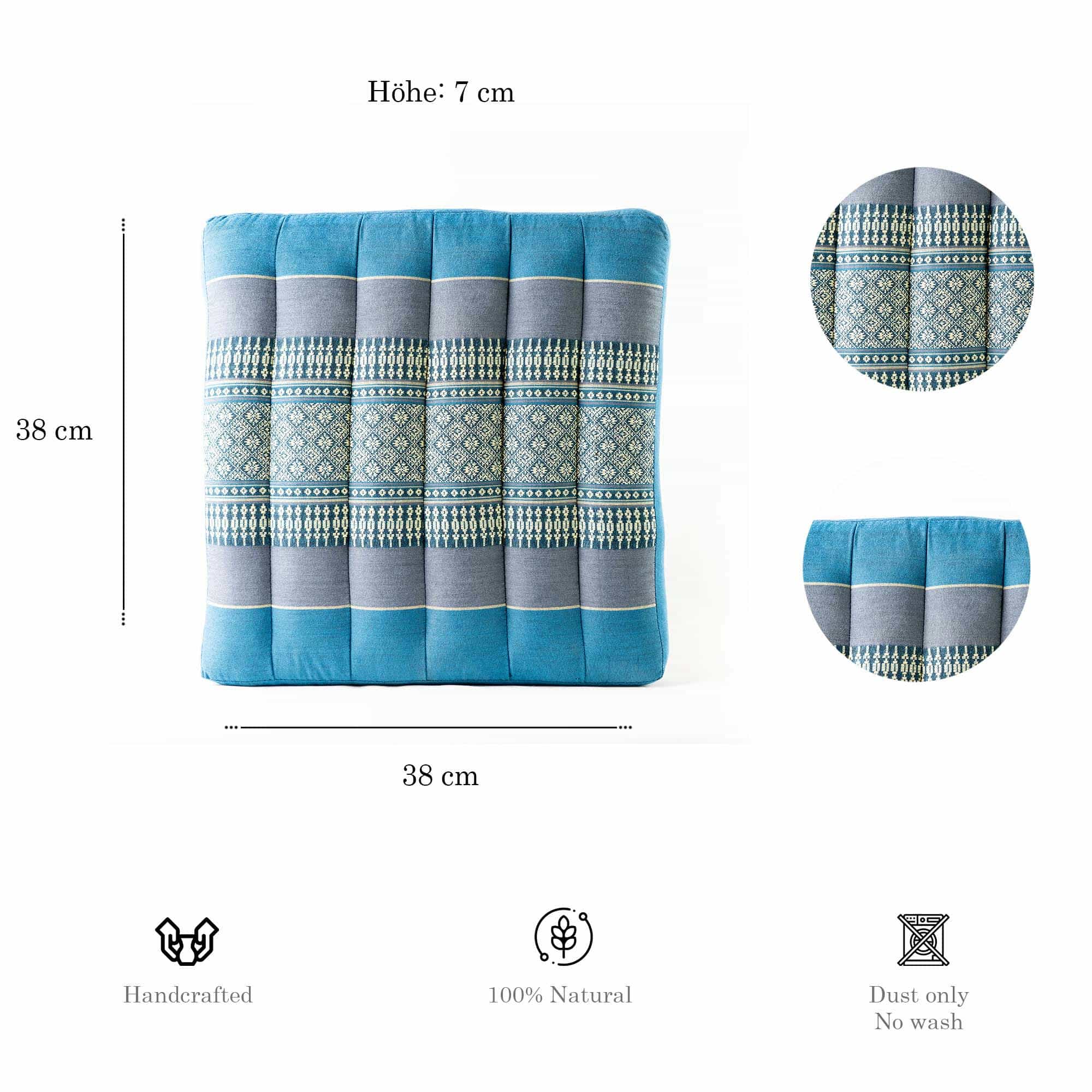 Aga’s Own Yoga Sitz Kissen 40x40 cm, Meditationskissen mit natürlicher Thai Kapok-Füllung, Sitzkissen, Bodensitz zur Entspannung, Bodenkissen für draußen