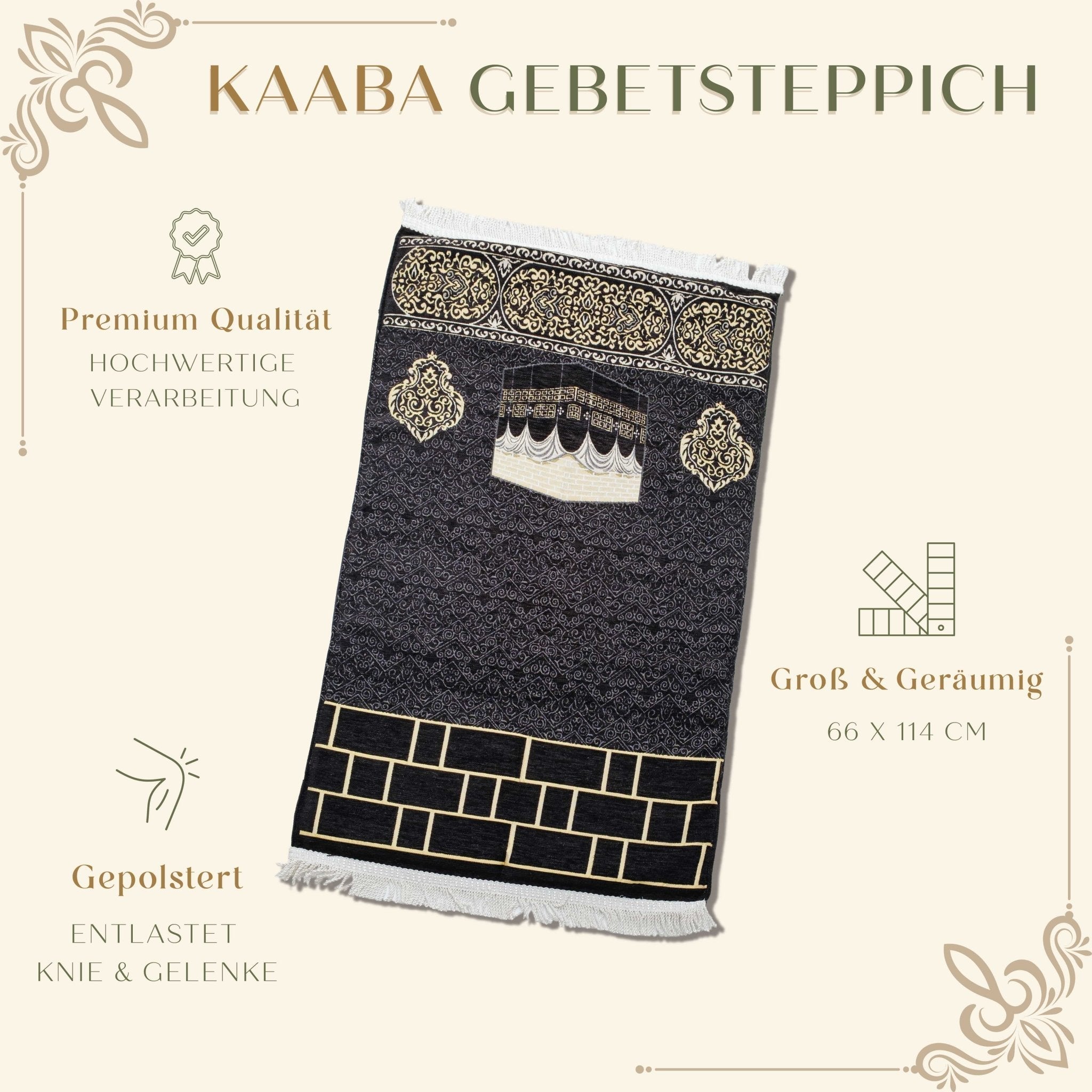 Kaaba Padded Prayer Mat — Luxus Velvet Sejadah  | Extra Comfort for Seniors & Sensitive Knees | Removable Cushion