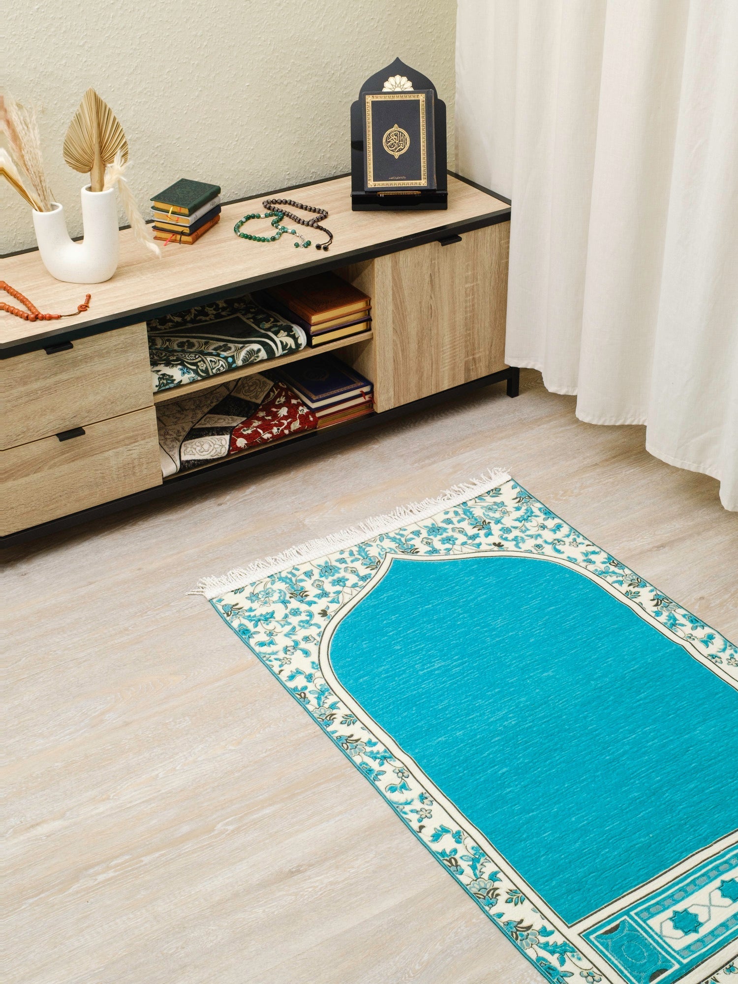 Rauda  Medina Bloom Prayer Mat | Soft, Minimal Floral Border Design | Lightweight and Elegant