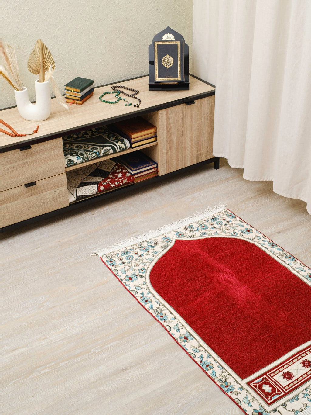 Rauda  Medina Bloom Prayer Mat | Soft, Minimal Floral Border Design | Lightweight and Elegant